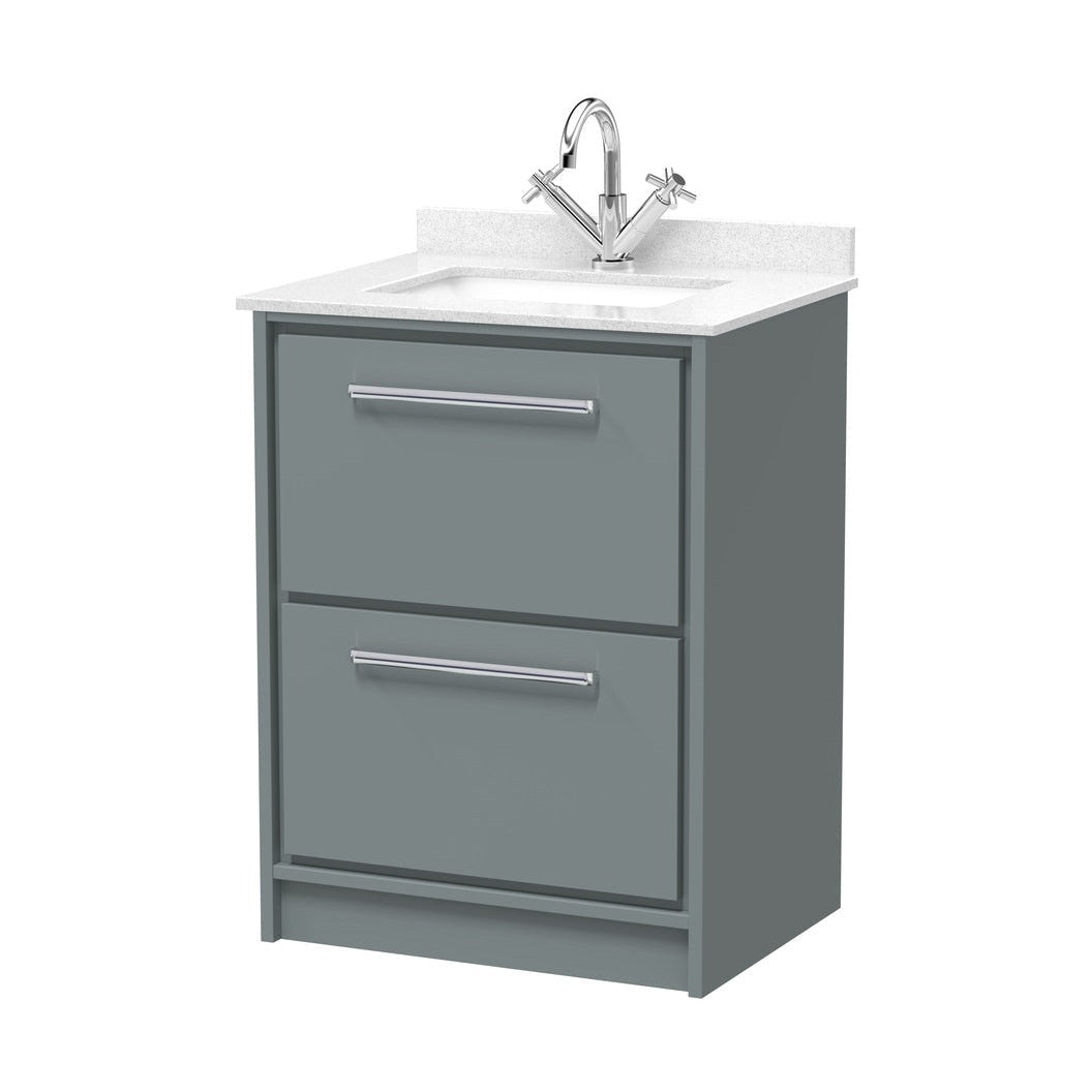 Hudson Reed Lille 600mm Floor Standing 2-drawer Vanity With Marble Worktop Basin Contemp Coastal Grey MFC Smooth Matt,vitreous China 878x620x470mm - JJ Building Materials