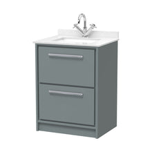 Hudson Reed Lille 600mm Floor Standing 2-drawer Vanity With Marble Worktop Basin Contemp Coastal Grey MFC Smooth Matt,vitreous China 878x620x470mm - JJ Building Materials