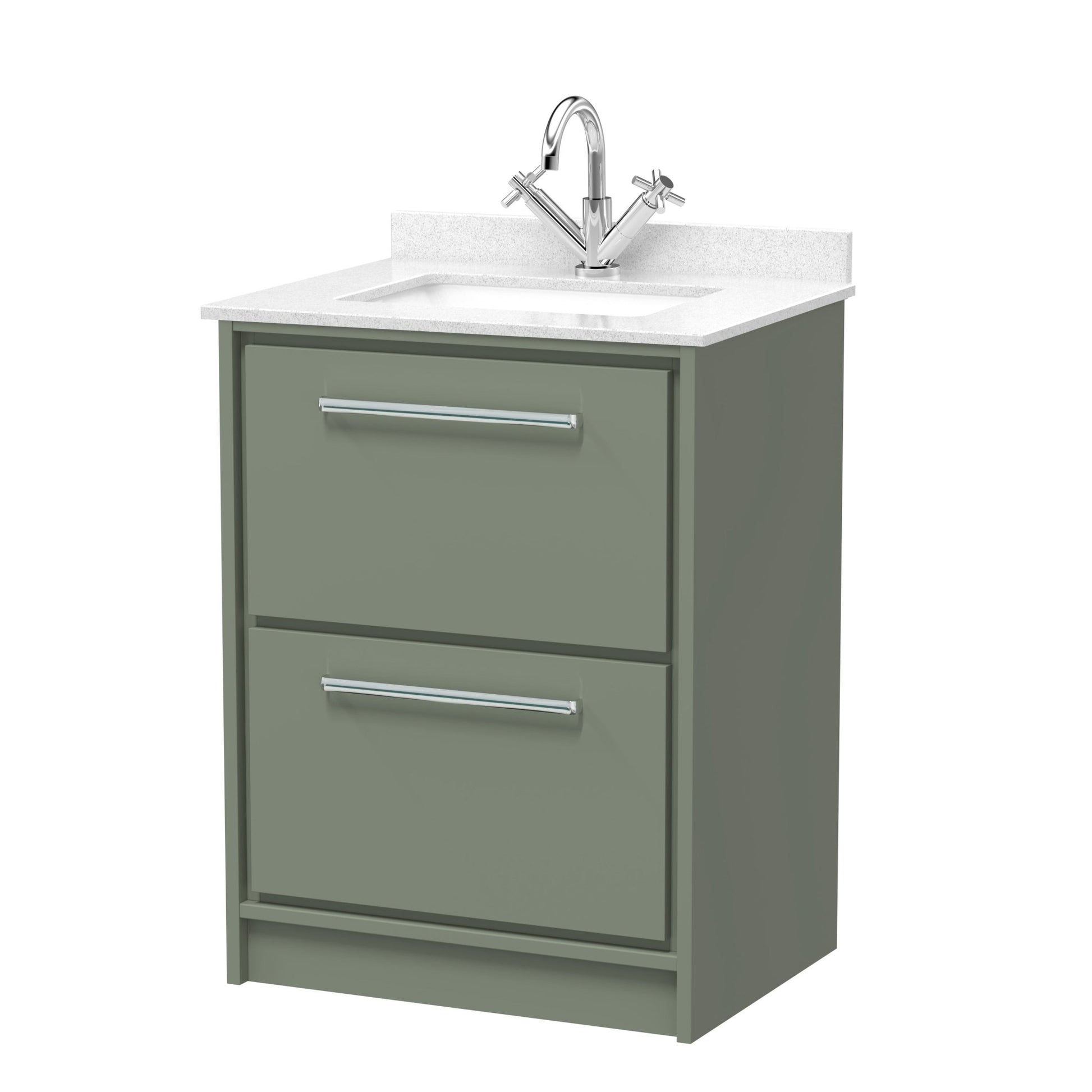 Hudson Reed Lille 600mm Floor Standing 2 - drawer Vanity With Marble Worktop Basin Contemp Fern Green MFC Smooth Matt,vitreous China 878x620x470mm - JJ Building Materials