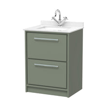 Hudson Reed Lille 600mm Floor Standing 2-drawer Vanity With Marble Worktop Basin Contemp Fern Green MFC Smooth Matt,vitreous China 878x620x470mm - JJ Building Materials