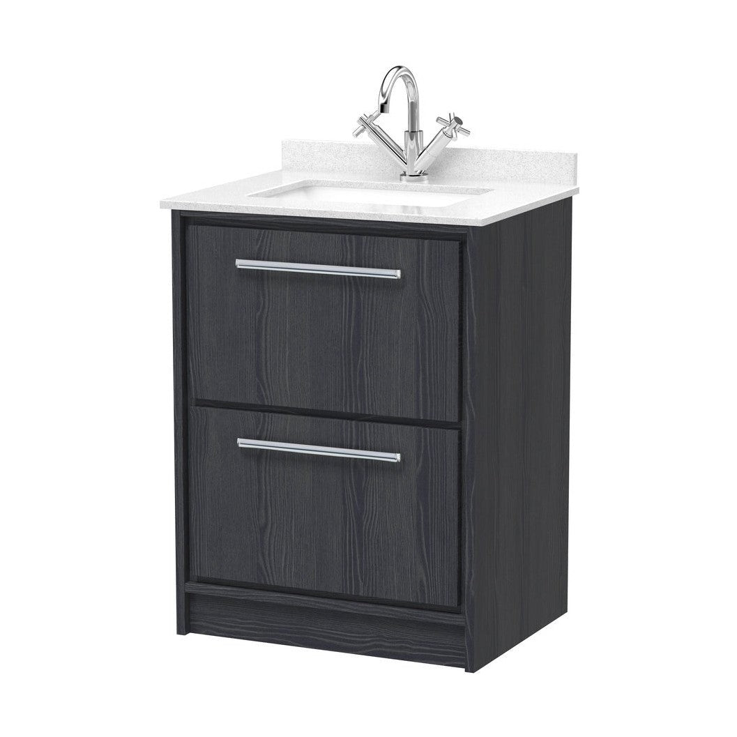 Hudson Reed Lille 600mm Floor Standing 2-drawer Vanity With Marble Worktop Basin Contemp Graphite Grey Woodgrain MFC Textured Woodgrain,vitreous China 878x620x470mm - JJ Building Materials