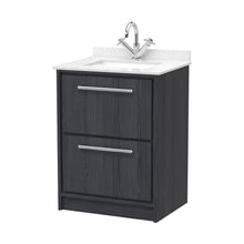 Hudson Reed Lille 600mm Floor Standing 2-drawer Vanity With Marble Worktop Basin Contemp Graphite Grey Woodgrain MFC Textured Woodgrain,vitreous China 878x620x470mm - JJ Building Materials