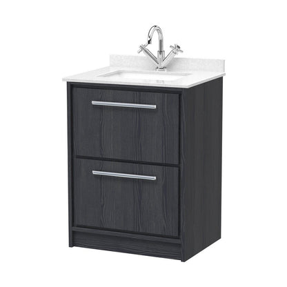 Hudson Reed Lille 600mm Floor Standing 2-drawer Vanity With Marble Worktop Basin Contemp Graphite Grey Woodgrain MFC Textured Woodgrain,vitreous China 878x620x470mm - JJ Building Materials
