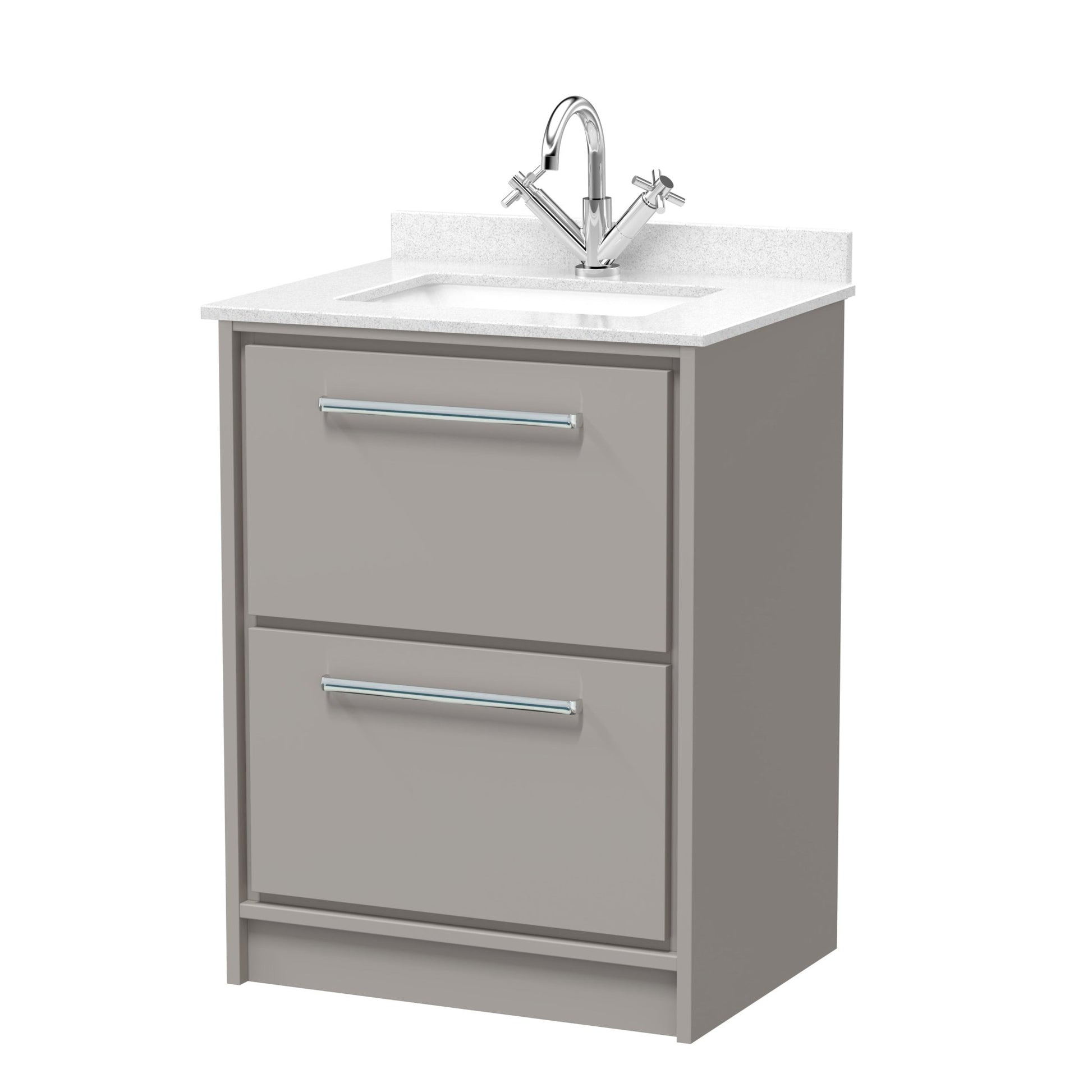 Hudson Reed Lille 600mm Floor Standing 2 - drawer Vanity With Marble Worktop Basin Contemp Pebble Grey MFC Smooth Matt,vitreous China 878x620x470mm - JJ Building Materials