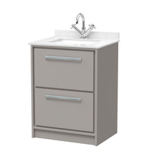 Hudson Reed Lille 600mm Floor Standing 2 - drawer Vanity With Marble Worktop Basin Contemp Pebble Grey MFC Smooth Matt,vitreous China 878x620x470mm - JJ Building Materials