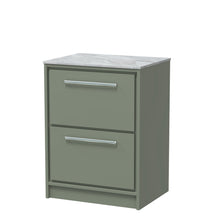 Hudson Reed Lille 600mm Floor Standing 2 - drawer Vanity With Marble Worktop Contemp Fern Green MFC Smooth Matt,natural Marble 818x610x460mm - LIL3133GMT - JJ Building Materials
