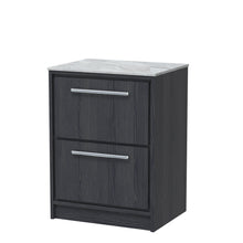 Hudson Reed Lille 600mm Floor Standing 2 - drawer Vanity With Marble Worktop Contemp Graphite Grey Woodgrain MFC Textured Woodgrain,natural Marble 818x610x460mm - LIL2233GMT - JJ Building Materials