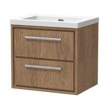 Hudson Reed Lille 600mm Wall Hung 2-drawer Vanity With Basin - 0 Tap Hole Contemp Antique Oak Fireclay,MFC Textured Woodgrain 584x613x462mm - JJ Building Materials