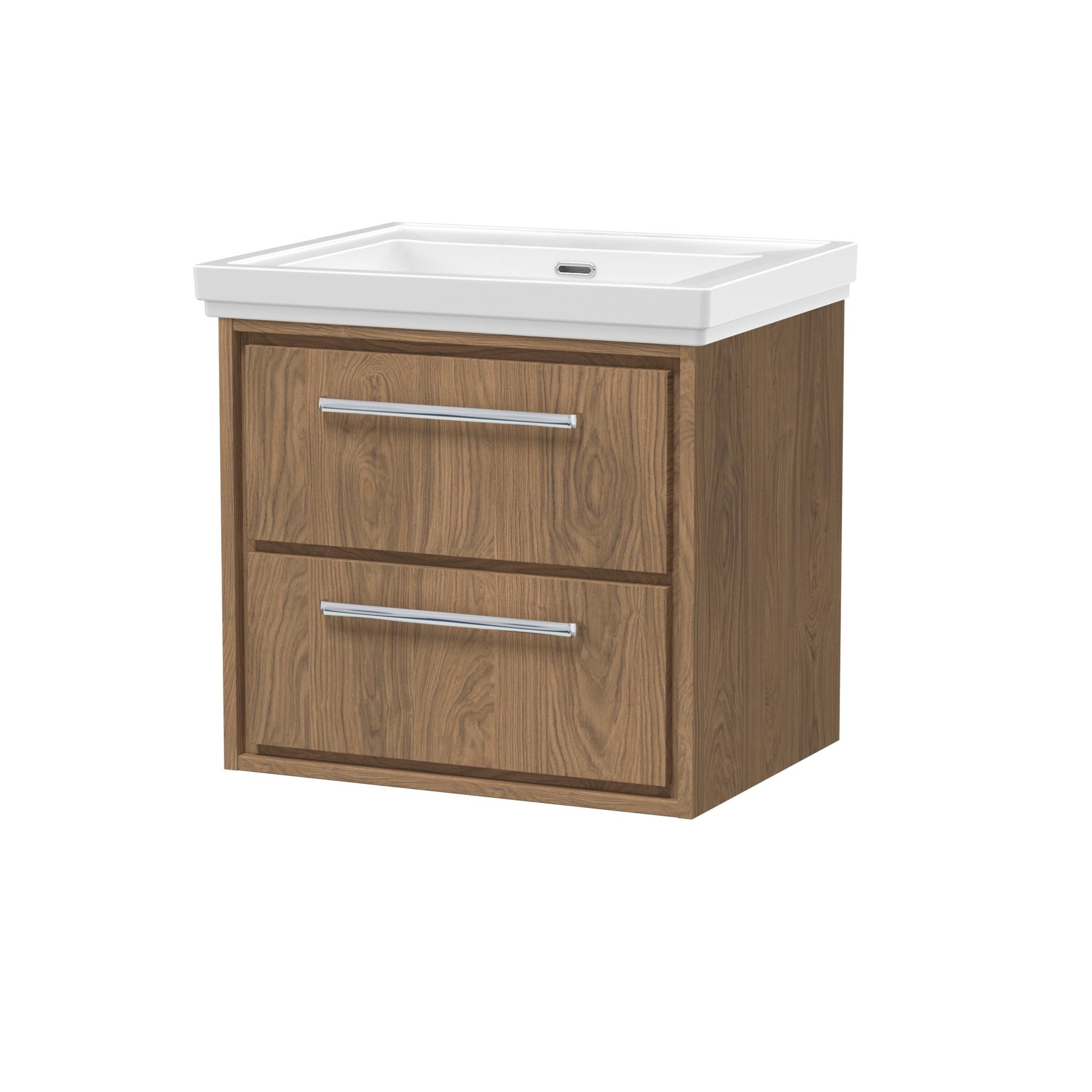 Hudson Reed Lille 600mm Wall Hung 2 - drawer Vanity With Basin - 0 Tap Hole Contemp Antique Oak Fireclay,MFC Textured Woodgrain 605x630x471mm - JJ Building Materials