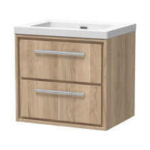 Hudson Reed Lille 600mm Wall Hung 2-drawer Vanity With Basin - 0 Tap Hole Contemp Bleached Oak Fireclay,MFC Textured Woodgrain 584x613x462mm - JJ Building Materials