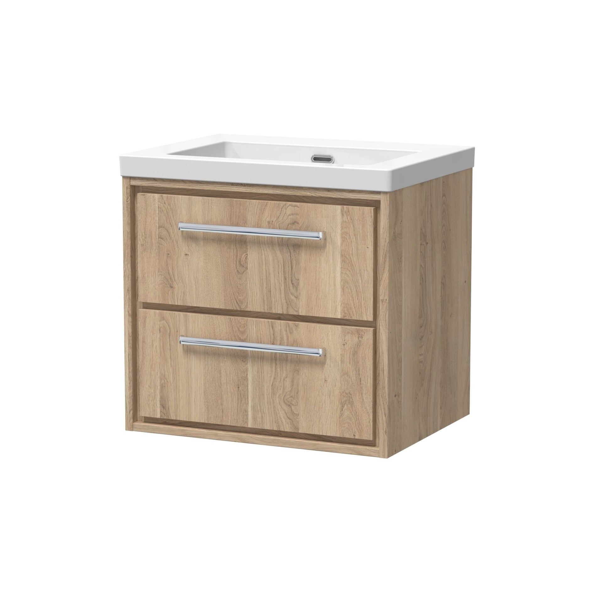 Hudson Reed Lille 600mm Wall Hung 2 - drawer Vanity With Basin - 0 Tap Hole Contemp Bleached Oak Fireclay,MFC Textured Woodgrain 584x613x462mm - JJ Building Materials
