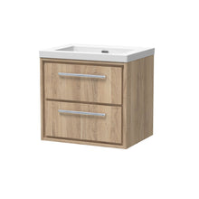 Hudson Reed Lille 600mm Wall Hung 2 - drawer Vanity With Basin - 0 Tap Hole Contemp Bleached Oak Fireclay,MFC Textured Woodgrain 584x613x462mm - JJ Building Materials
