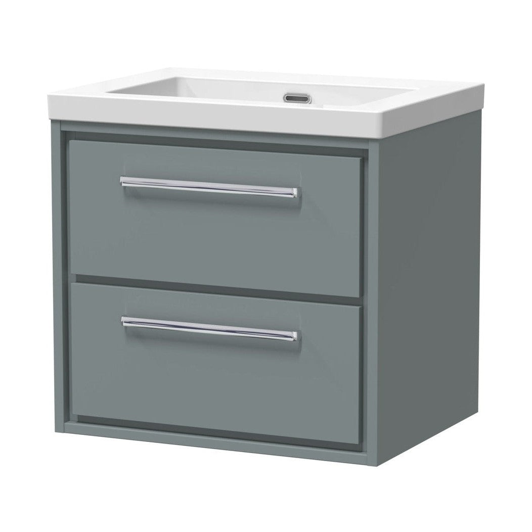 Hudson Reed Lille 600mm Wall Hung 2-drawer Vanity With Basin - 0 Tap Hole Contemp Coastal Grey Fireclay,MFC Smooth Matt 584x613x462mm - JJ Building Materials