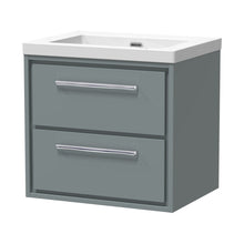 Hudson Reed Lille 600mm Wall Hung 2-drawer Vanity With Basin - 0 Tap Hole Contemp Coastal Grey Fireclay,MFC Smooth Matt 584x613x462mm - JJ Building Materials