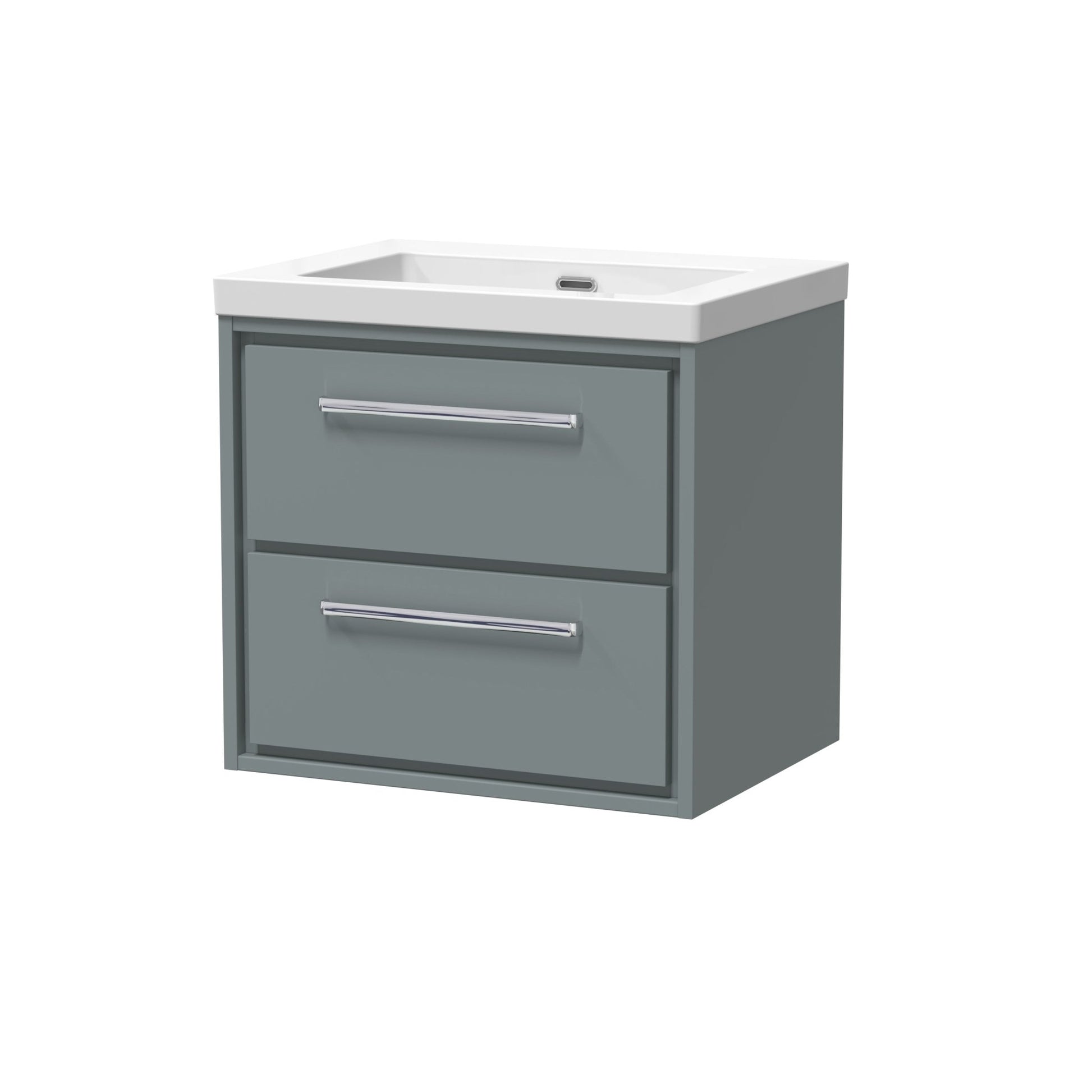 Hudson Reed Lille 600mm Wall Hung 2 - drawer Vanity With Basin - 0 Tap Hole Contemp Coastal Grey Fireclay,MFC Smooth Matt 584x613x462mm - JJ Building Materials
