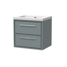 Hudson Reed Lille 600mm Wall Hung 2 - drawer Vanity With Basin - 0 Tap Hole Contemp Coastal Grey Fireclay,MFC Smooth Matt 584x613x462mm - JJ Building Materials