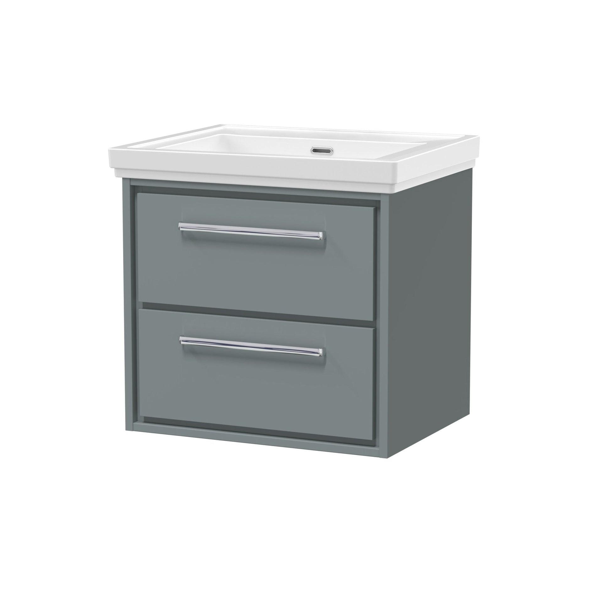 Hudson Reed Lille 600mm Wall Hung 2 - drawer Vanity With Basin - 0 Tap Hole Contemp Coastal Grey Fireclay,MFC Smooth Matt 605x630x471mm - JJ Building Materials