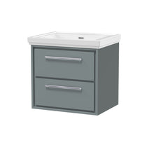 Hudson Reed Lille 600mm Wall Hung 2 - drawer Vanity With Basin - 0 Tap Hole Contemp Coastal Grey Fireclay,MFC Smooth Matt 605x630x471mm - JJ Building Materials