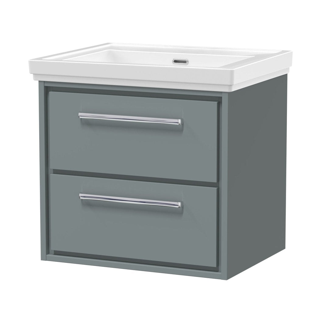 Hudson Reed Lille 600mm Wall Hung 2-drawer Vanity With Basin - 0 Tap Hole Contemp Coastal Grey Fireclay,MFC Smooth Matt 605x630x471mm - JJ Building Materials
