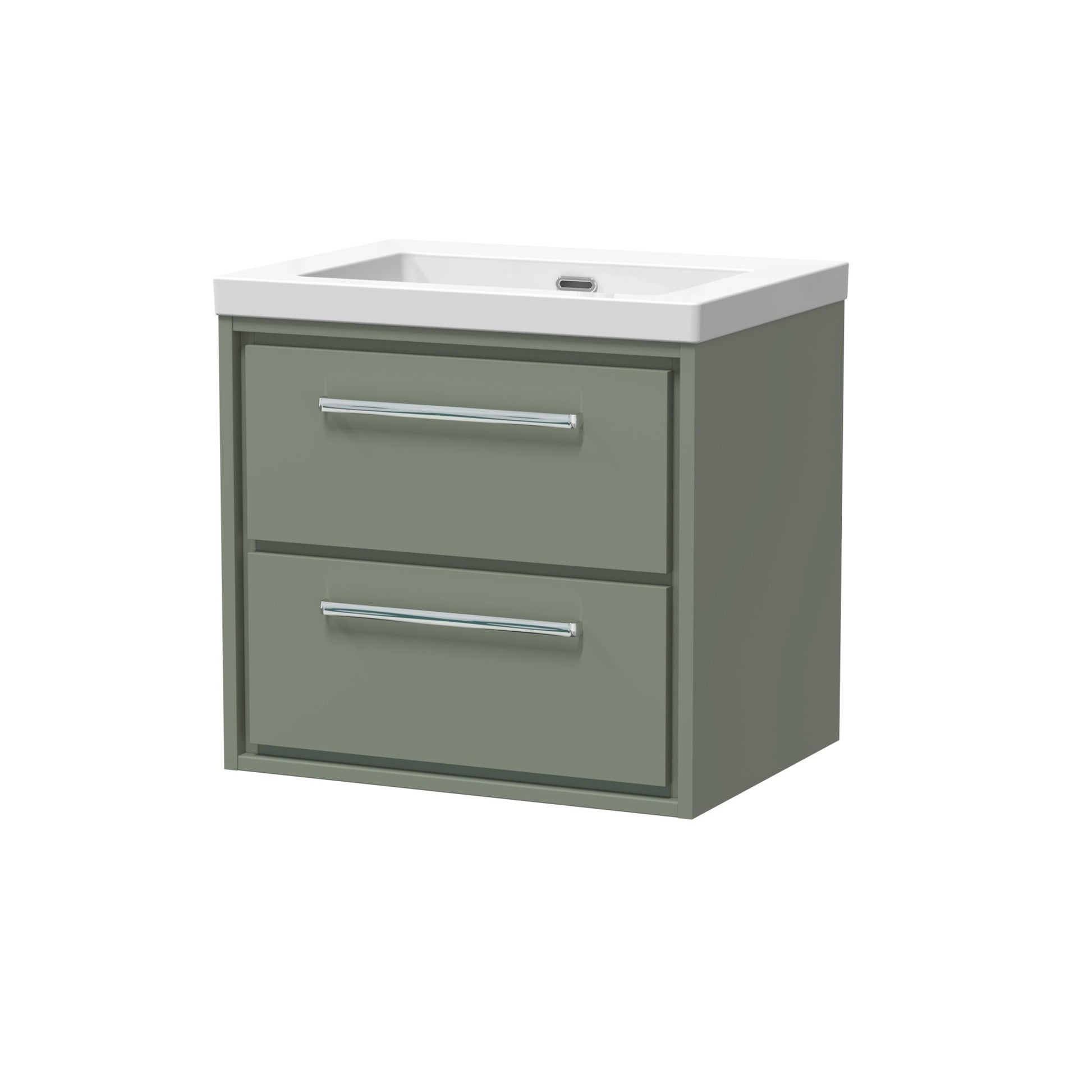 Hudson Reed Lille 600mm Wall Hung 2 - drawer Vanity With Basin - 0 Tap Hole Contemp Fern Green Fireclay,MFC Smooth Matt 584x613x462mm - JJ Building Materials