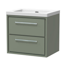 Hudson Reed Lille 600mm Wall Hung 2-drawer Vanity With Basin - 0 Tap Hole Contemp Fern Green Fireclay,MFC Smooth Matt 584x613x462mm - JJ Building Materials