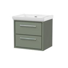 Hudson Reed Lille 600mm Wall Hung 2 - drawer Vanity With Basin - 0 Tap Hole Contemp Fern Green Fireclay,MFC Smooth Matt 605x630x471mm - JJ Building Materials