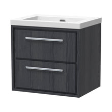 Hudson Reed Lille 600mm Wall Hung 2-drawer Vanity With Basin - 0 Tap Hole Contemp Graphite Grey Woodgrain Fireclay,MFC Textured Woodgrain 584x613x462mm - JJ Building Materials