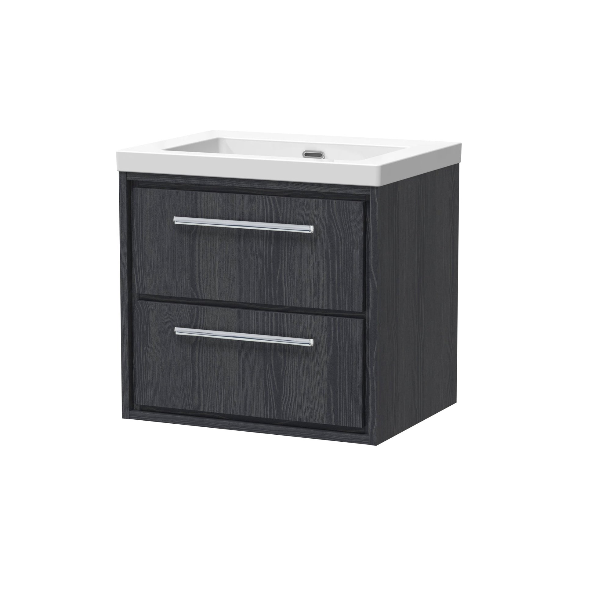 Hudson Reed Lille 600mm Wall Hung 2 - drawer Vanity With Basin - 0 Tap Hole Contemp Graphite Grey Woodgrain Fireclay,MFC Textured Woodgrain 584x613x462mm - JJ Building Materials