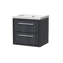 Hudson Reed Lille 600mm Wall Hung 2 - drawer Vanity With Basin - 0 Tap Hole Contemp Graphite Grey Woodgrain Fireclay,MFC Textured Woodgrain 584x613x462mm - JJ Building Materials