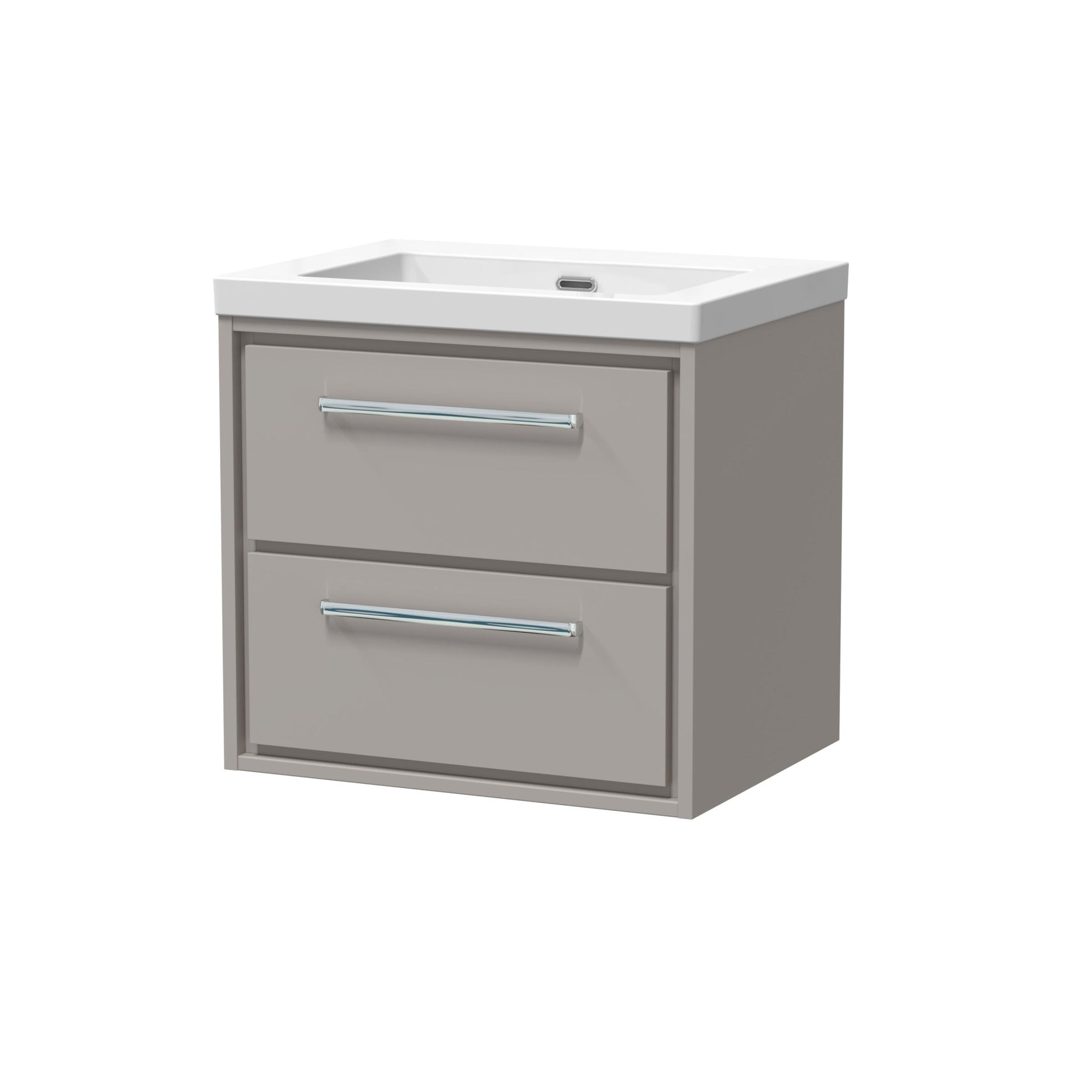 Hudson Reed Lille 600mm Wall Hung 2 - drawer Vanity With Basin - 0 Tap Hole Contemp Pebble Grey Fireclay,MFC Smooth Matt 584x613x462mm - JJ Building Materials