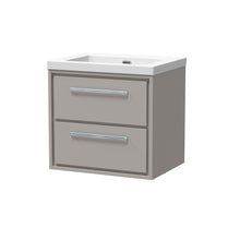 Hudson Reed Lille 600mm Wall Hung 2 - drawer Vanity With Basin - 0 Tap Hole Contemp Pebble Grey Fireclay,MFC Smooth Matt 584x613x462mm - JJ Building Materials