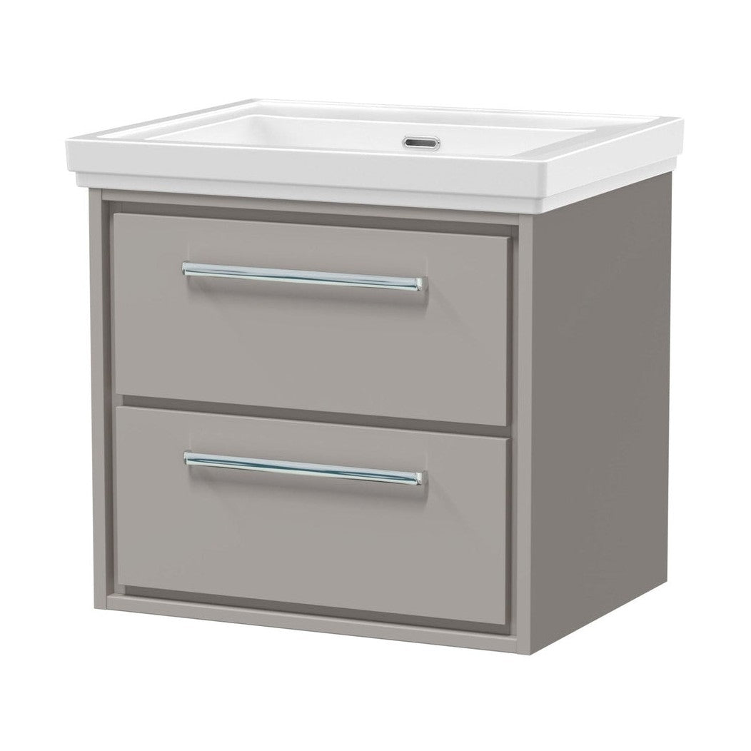 Hudson Reed Lille 600mm Wall Hung 2-drawer Vanity With Basin - 0 Tap Hole Contemp Pebble Grey Fireclay,MFC Smooth Matt 605x630x471mm - JJ Building Materials