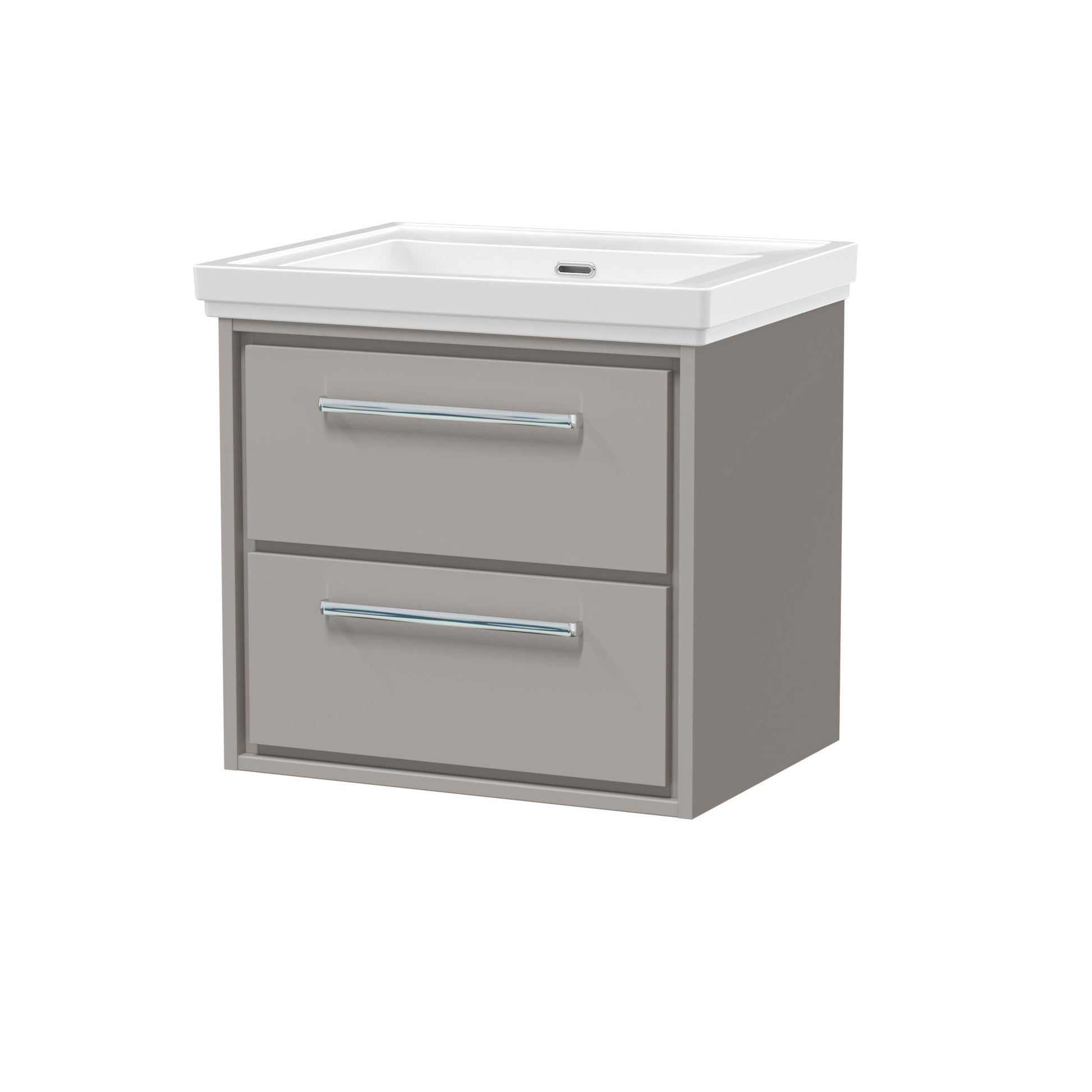Hudson Reed Lille 600mm Wall Hung 2 - drawer Vanity With Basin - 0 Tap Hole Contemp Pebble Grey Fireclay,MFC Smooth Matt 605x630x471mm - JJ Building Materials