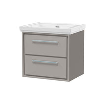 Hudson Reed Lille 600mm Wall Hung 2 - drawer Vanity With Basin - 0 Tap Hole Contemp Pebble Grey Fireclay,MFC Smooth Matt 605x630x471mm - JJ Building Materials