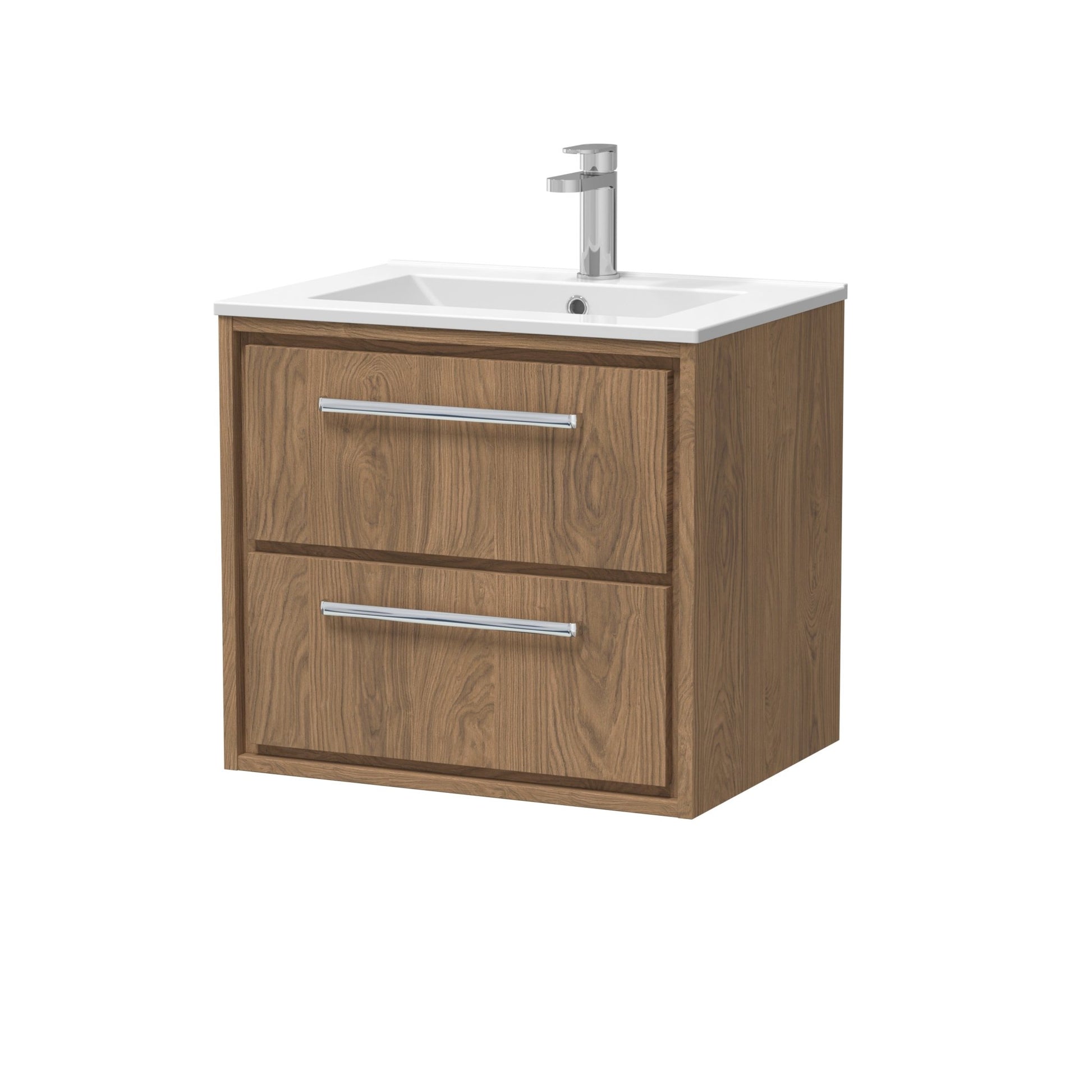 Hudson Reed Lille 600mm Wall Hung 2 - drawer Vanity With Basin - 1 Tap Hole Contemp Antique Oak MFC Textured Woodgrain,vitreous China 557x610x557mm - JJ Building Materials