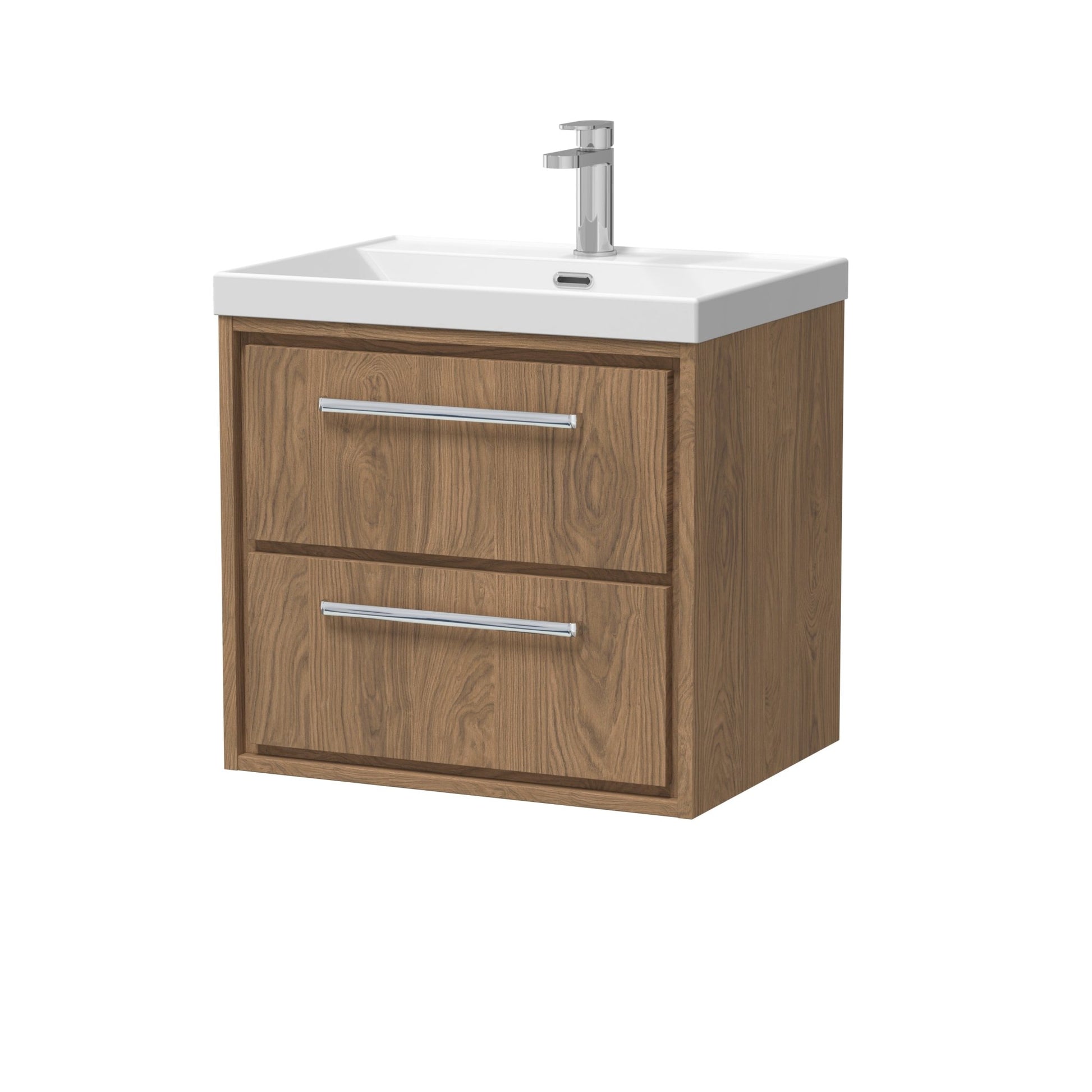 Hudson Reed Lille 600mm Wall Hung 2 - drawer Vanity With Basin - 1 Tap Hole Contemp Antique Oak MFC Textured Woodgrain,vitreous China 589x610x460mm - JJ Building Materials