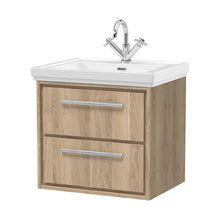 Hudson Reed Lille 600mm Wall Hung 2-drawer Vanity With Basin - 1 Tap Hole Contemp Bleached Oak Fireclay,MFC Textured Woodgrain 605x630x471mm - JJ Building Materials