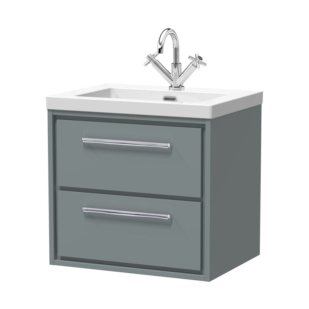 Hudson Reed Lille 600mm Wall Hung 2-drawer Vanity With Basin - 1 Tap Hole Contemp Coastal Grey Fireclay,MFC Smooth Matt 584x613x462mm - JJ Building Materials