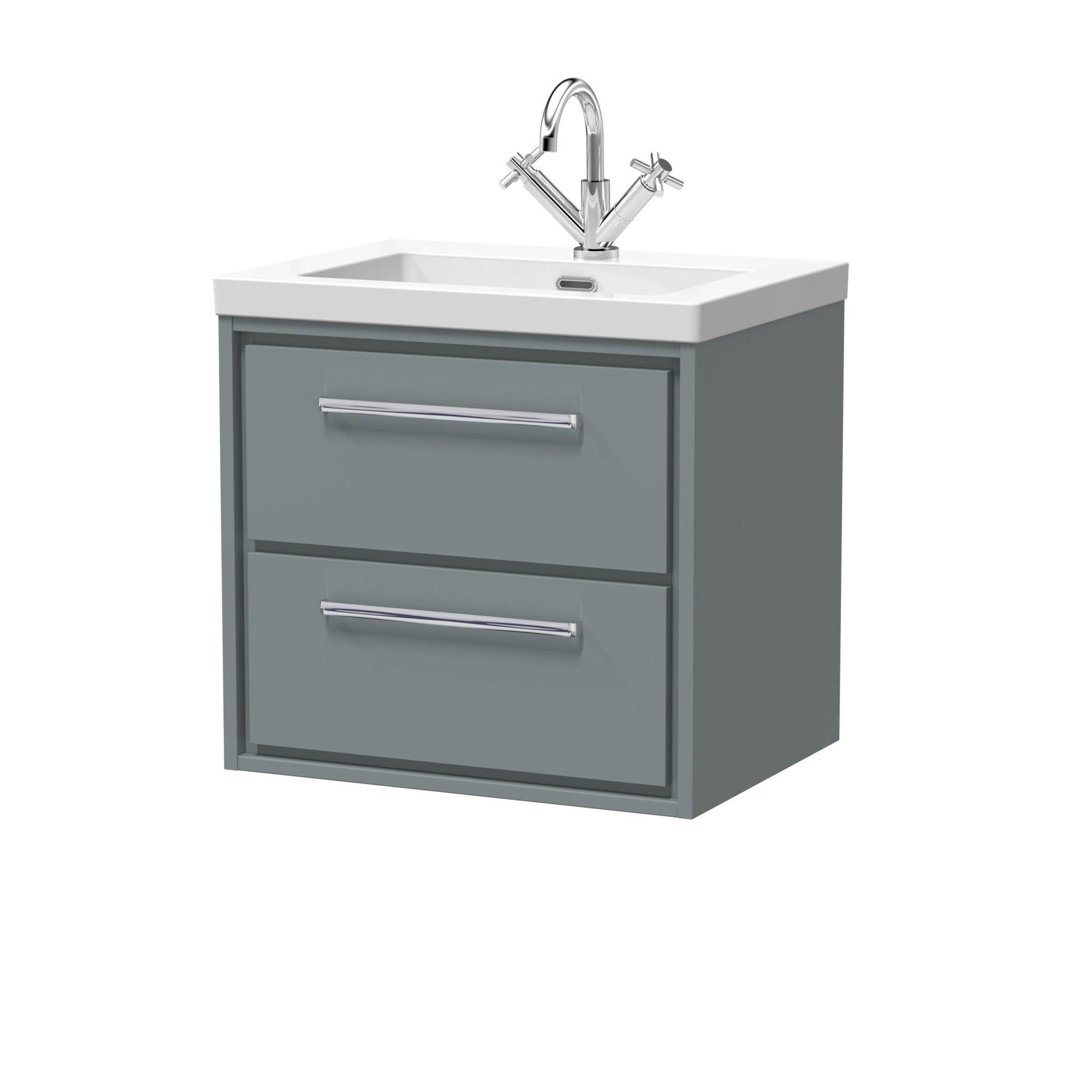 Hudson Reed Lille 600mm Wall Hung 2 - drawer Vanity With Basin - 1 Tap Hole Contemp Coastal Grey Fireclay,MFC Smooth Matt 584x613x462mm - JJ Building Materials