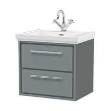 Hudson Reed Lille 600mm Wall Hung 2-drawer Vanity With Basin - 1 Tap Hole Contemp Coastal Grey Fireclay,MFC Smooth Matt 605x630x471mm - JJ Building Materials