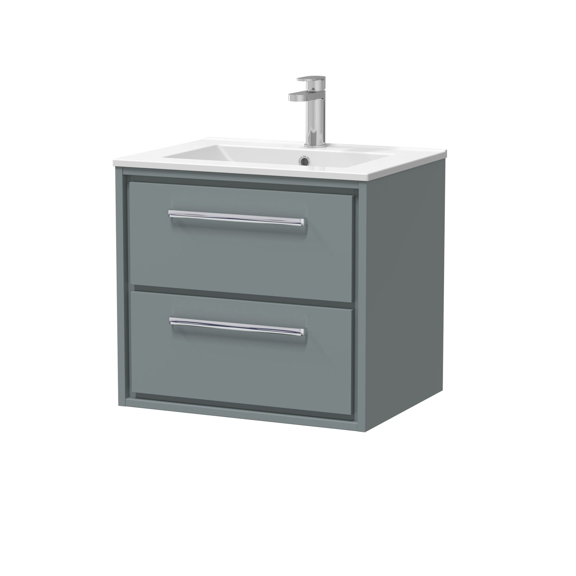 Hudson Reed Lille 600mm Wall Hung 2 - drawer Vanity With Basin - 1 Tap Hole Contemp Coastal Grey MFC Smooth Matt,vitreous China 557x610x557mm - JJ Building Materials