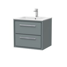 Hudson Reed Lille 600mm Wall Hung 2 - drawer Vanity With Basin - 1 Tap Hole Contemp Coastal Grey MFC Smooth Matt,vitreous China 557x610x557mm - JJ Building Materials