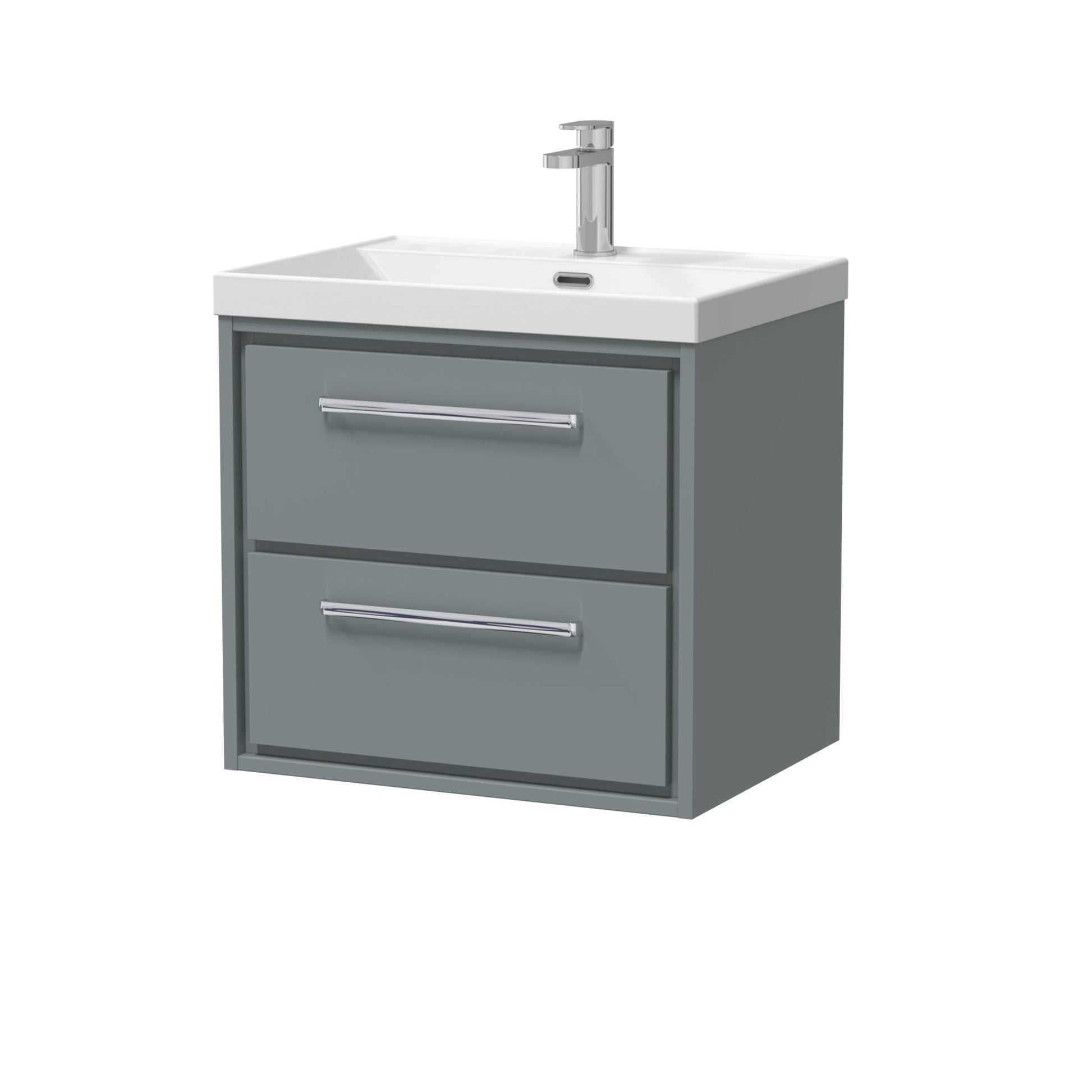Hudson Reed Lille 600mm Wall Hung 2 - drawer Vanity With Basin - 1 Tap Hole Contemp Coastal Grey MFC Smooth Matt,vitreous China 589x610x460mm - JJ Building Materials