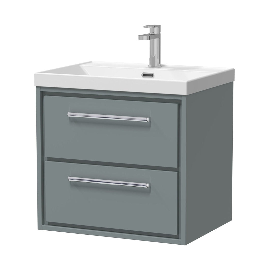 Hudson Reed Lille 600mm Wall Hung 2-drawer Vanity With Basin - 1 Tap Hole Contemp Coastal Grey MFC Smooth Matt,vitreous China 589x610x460mm - JJ Building Materials