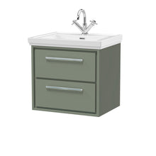 Hudson Reed Lille 600mm Wall Hung 2 - drawer Vanity With Basin - 1 Tap Hole Contemp Fern Green Fireclay,MFC Smooth Matt 605x630x471mm - JJ Building Materials