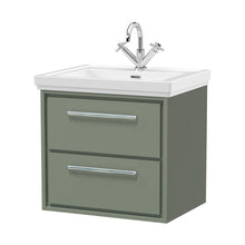 Hudson Reed Lille 600mm Wall Hung 2-drawer Vanity With Basin - 1 Tap Hole Contemp Fern Green Fireclay,MFC Smooth Matt 605x630x471mm - JJ Building Materials