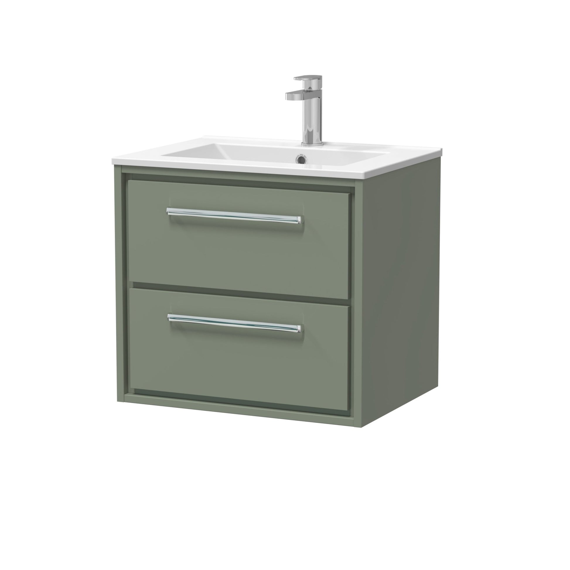 Hudson Reed Lille 600mm Wall Hung 2 - drawer Vanity With Basin - 1 Tap Hole Contemp Fern Green MFC Smooth Matt,vitreous China 557x610x557mm - JJ Building Materials