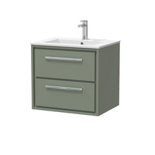 Hudson Reed Lille 600mm Wall Hung 2 - drawer Vanity With Basin - 1 Tap Hole Contemp Fern Green MFC Smooth Matt,vitreous China 557x610x557mm - JJ Building Materials