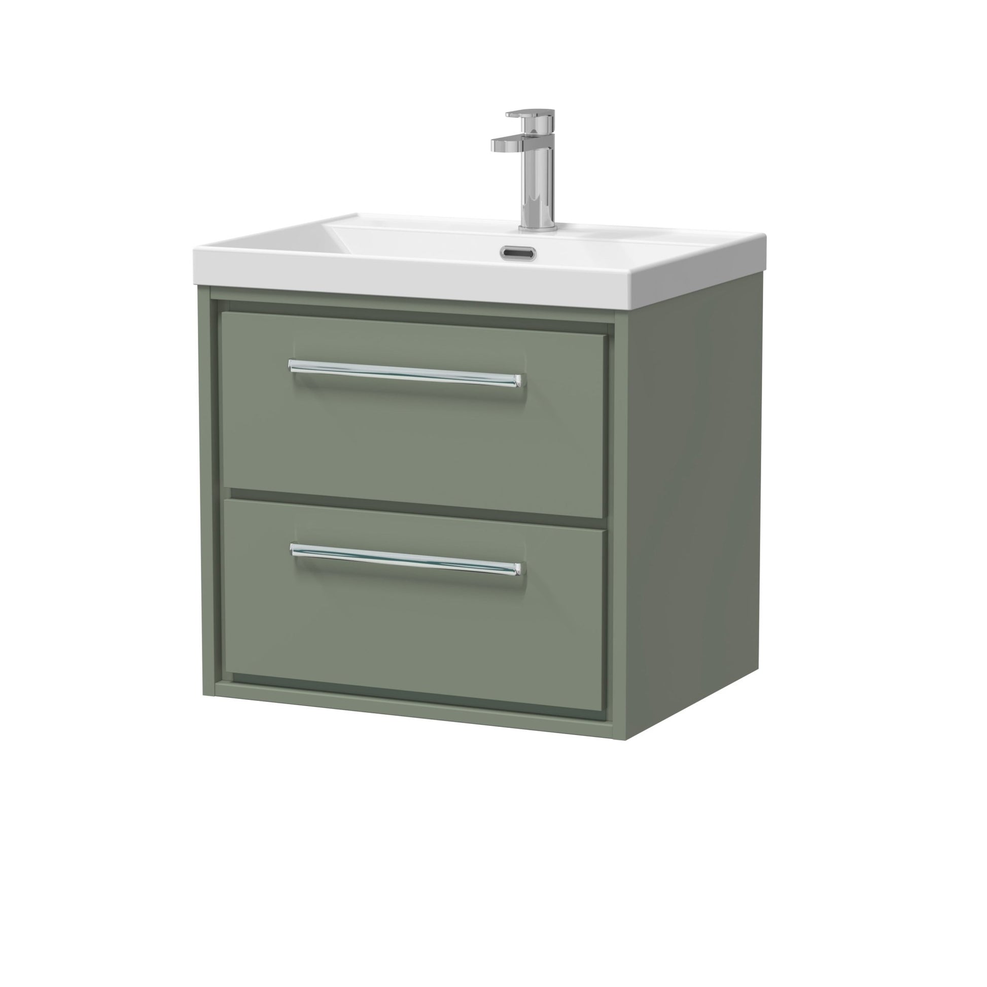 Hudson Reed Lille 600mm Wall Hung 2 - drawer Vanity With Basin - 1 Tap Hole Contemp Fern Green MFC Smooth Matt,vitreous China 589x610x460mm - JJ Building Materials