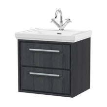 Hudson Reed Lille 600mm Wall Hung 2-drawer Vanity With Basin - 1 Tap Hole Contemp Graphite Grey Woodgrain Fireclay,MFC Textured Woodgrain 605x630x471mm - JJ Building Materials